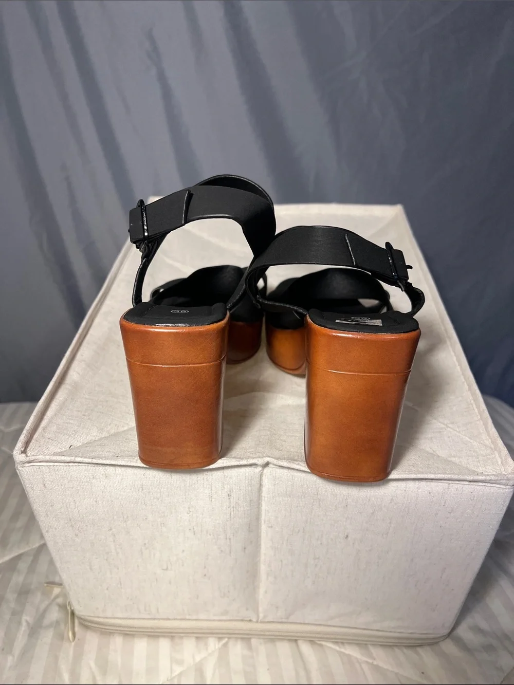 SHEIN Black Strappy Platform Sandals with Tan Block Heel